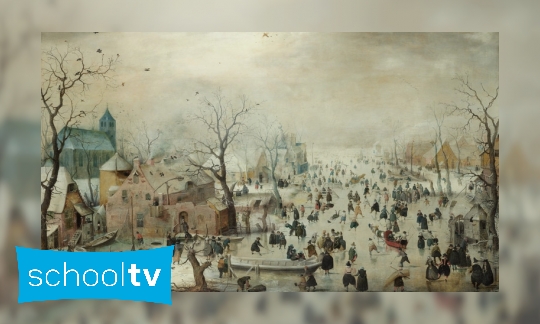 Plaatje Winterlandschap met schaatsers van Hendrick Avercamp