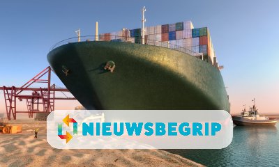 Plaatje Blokkade in Suezkanaal door vastgelopen containerschip